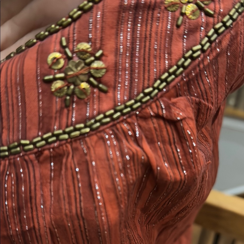 Anthropologie Chaudry Rust burnt orange beaded sleeveless boho dress - Picture 6 of 7